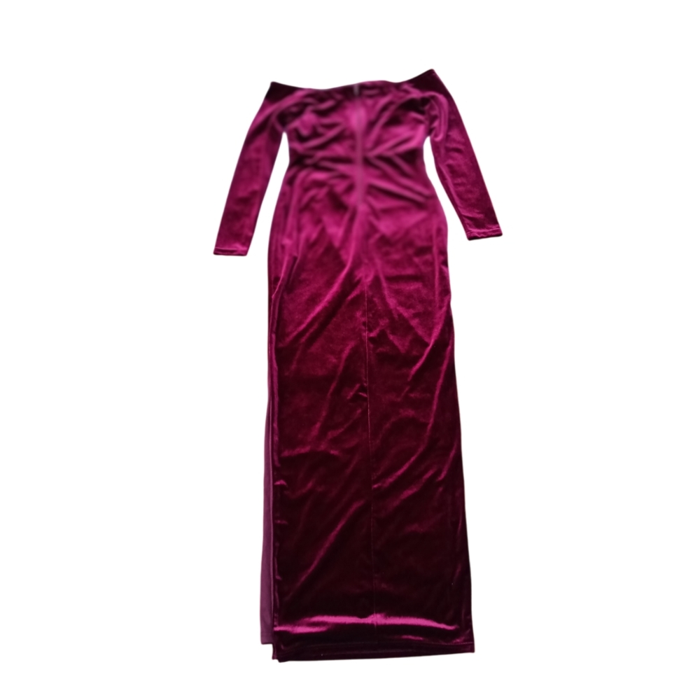 Windsor Velvet Off-Shoulder Dress in Deep Burgundy